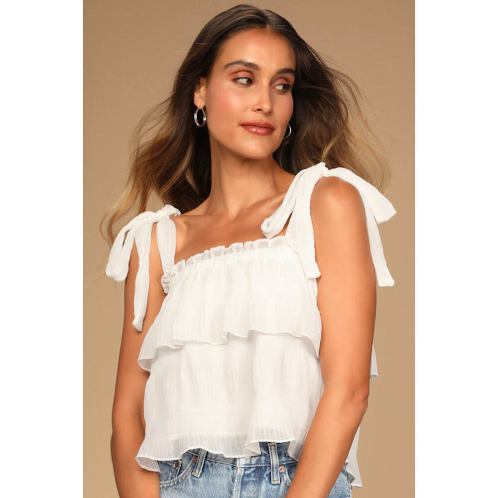 Lulus Tiers To Summer White Tie-strap Tiered Tank Top - Size XL